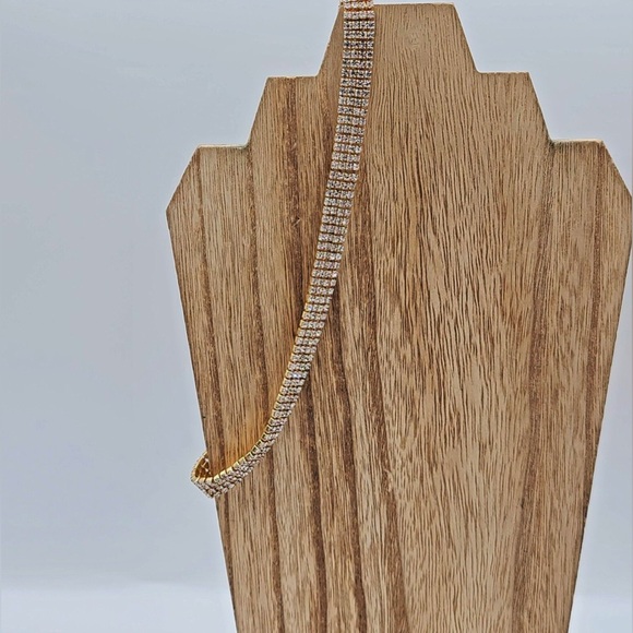 NWOT Gold Rhinestone Choker Necklace, 4 Rows & Tennis Bracelet Adjustable12-17” - Picture 6 of 7